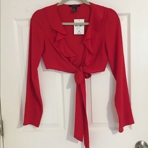 Forever 21 Tie Front Red Blouse- S
